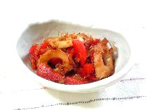 赤パプリカとちくわのおかか炒め